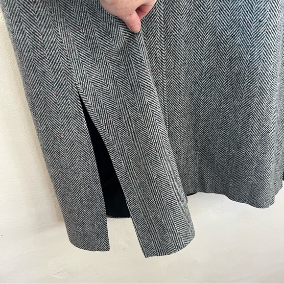 MACKINTOSH Long Wool Coat Vintage Grey Herringbone Overcoat Womens Small 90s 80s - Picture 8 of 11